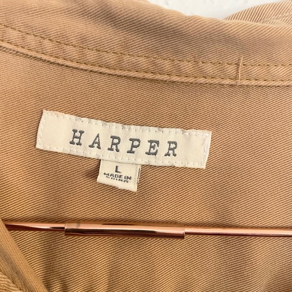 Harper Camel Lyocell Blouse Large Neutral Quiet Luxury Top - Picture 6 of 8